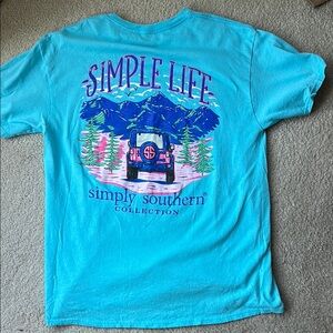 Simply Southern Turquoise Graphic Tee mountains, blue and pink jeep